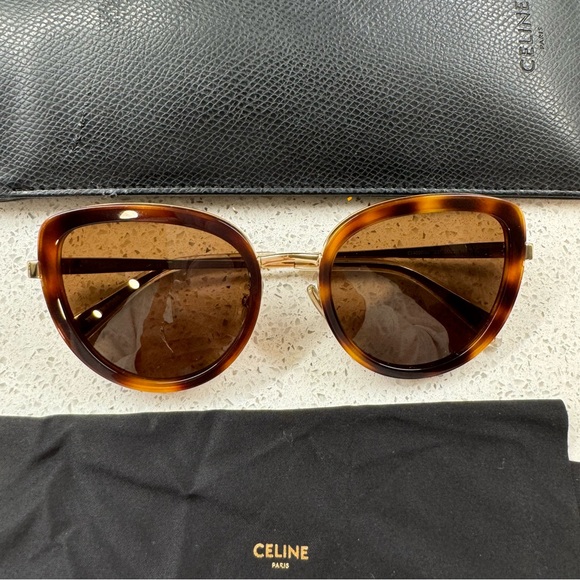 NWOT CELINE CAT EYE SUNGLASSES - CL40203U - HAVANA / GOLD - Picture 5 of 9